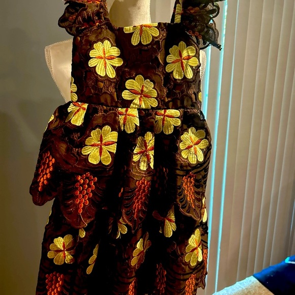 Vintage African Nigerian Voile Lace Brown Embroidered Dress Girl - Picture 3 of 8